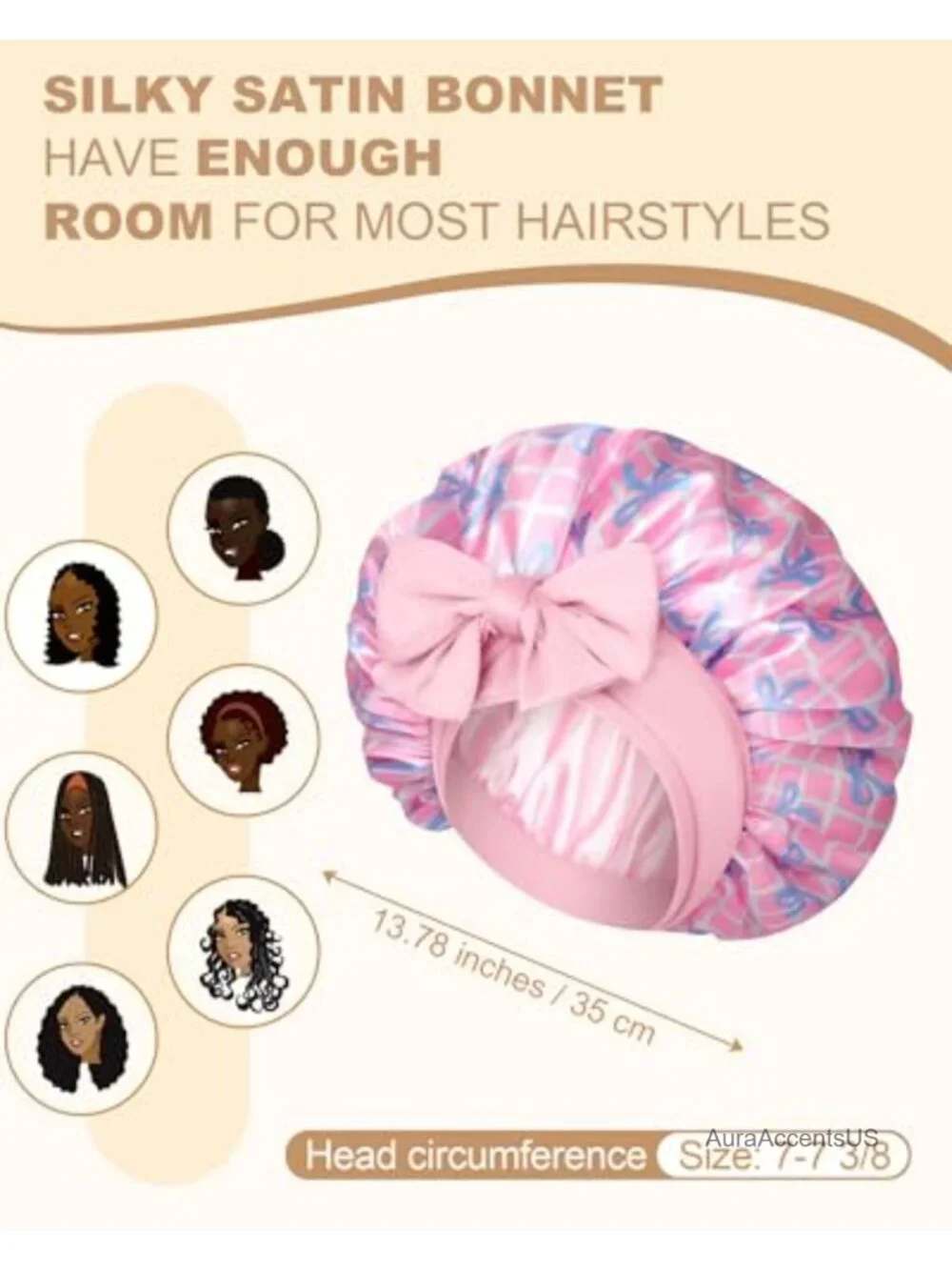 Reversible Satin Bonnet for Sleeping, Double Layer Hair Wrap with Elastic Tie